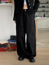 Nade Buckle Point Cotton Long Wide Pants