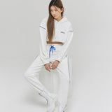 オーバーサイズラインポイントクロップフーディー/Oversize Line Point Crop Hoodie White (6600740077686)