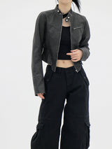 ピグメントウォッシュドレザージャケット/Pigment Washed Leather Jacket - Charcoal