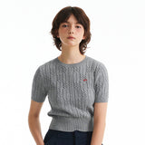 スモールチェリーケーブルクロップ丈のショットスリーブニット／SMALL CHERRY CABLE CROP SHORT SLEEVE KNIT [MELANGE GRAY]