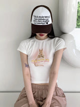 [MADE] エルカバニーラビットプリントクロップド半袖Tシャツ / Elka Bunny Rabbit Print Cropped Short Sleeve T-Shirt