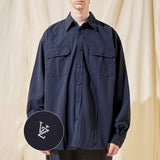 VZロゴビックオーバーフィットナイロンワークシャツネイビー/VZ Logo Big Over Fit Nylon Work Shirt Navy (6683367014518)