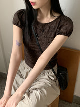レイヤードシースルーレースパフ半袖Tシャツ/Poel layered see-through lace puff short sleeve T-shirt
