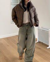 klechi Grayish Washing Long Wide Denim Pants
