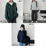 Fleece-Lining Clean Embroidery Color Half Zip-Up Sweatshirt