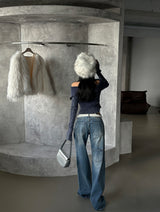 Pintuck Coloring Low Rise Wide Jeans
