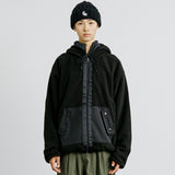 ミリタリーグムカフリースフード付き2WAYパーカー / MILITARY GUMKA FLEECE HOODED 2WAY ZIP-UP BLACK