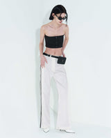 [REORDER] Pleated Logo-Tape Trousers _ White