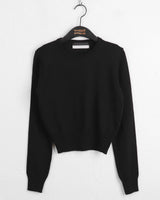 [Cashmere/12color] リモンラムウールラウンドクロップ長袖ニット