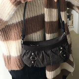 Shakle Y2K Denim Buckle Shirring Mini Shoulder Bag
