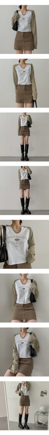 Wish Color Raglan V-neck Long Sleeve Tee