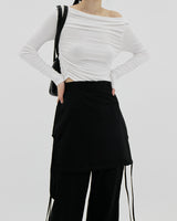 2ウェイボートネックシャーリングTシャツ / Two-way boat neck shirring t-shirt (2color)