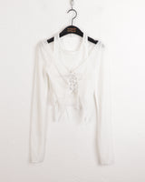 ケイタオールインワンホルターアイレットクロップド長袖Tシャツ / Keita all-in-one halter eyelet cropped long-sleeved T-shirt