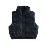 Leather crop string padding vest
