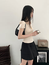 レクトリブドパフスクエアネック半袖Tシャツ / Recto Ribbed Puff Square Neck Short Sleeve T-shirt