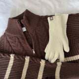LMN High Twisted Doughnut Patterned Zip-Up Half Turtleneck Knitwear (4 colors)