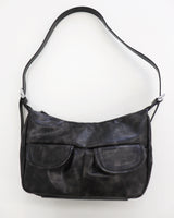 Unbarred two-pocket vintage washed leather shoulder bag