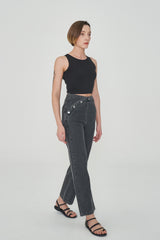 ボタンドストレートデニムジーンズ / BUTTONED STRAIGHT BLACK GRAY DENIM JEAN [6879]