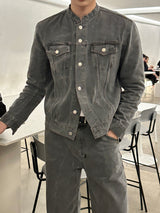 セミオーバーサイズチャイナセットアップデニムパンツ / LMN Semi-Oversized China Setup Denim Pants (Gray)