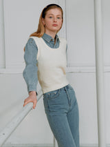 ROUND NECK BOUCLE KNIT VEST IVORY