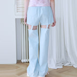 1 1 デニムカットアウトパンツ / 1 1 denim cut out pants - LIGHT BLUE