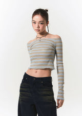 smooth off shoulder top - blue stripe