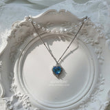 Blue Crystal Heart Layered Necklace