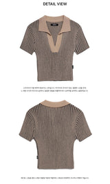 ストライプ カラー クロップ ニット /  CHARMS STRIPE COLLAR CROP KNIT BE