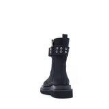 Buckle Lace-Up Short Walker Boots(Black)