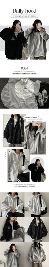 [fleece] Bipitan oversized fit stitch hooded zip-up jumper