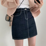コントラストスティッチデニムミニスカート / Contrast Stitch Dark Blue Denim Mini Skirt