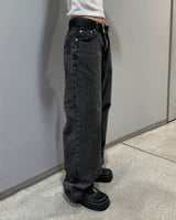 (Unisex) Back line dark denim pants