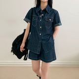 Overfit Denim Short Sleeve Shirt Setup