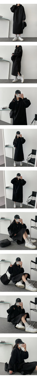 Nappingropping Slit Hooded Dress