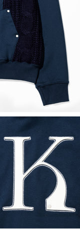 Mixed Fabric Knit KUYRI K Hoodie (Navy Peony)