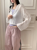 Solu See-Through Cropped Hoodie Cardigan Zip-Up