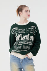 ドゥードゥルチェリーピクセルグラフィックニット／DOODLE CHERRY PIXEL GRAPHIC KNIT [DARK GREEN]