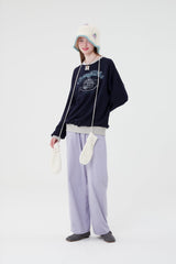 チェリーケーキグラフィックポイントスウェットシャツ／CHERRY CAKE GRAPHIC RIB POINT SWEATSHIRT [NAVY]
