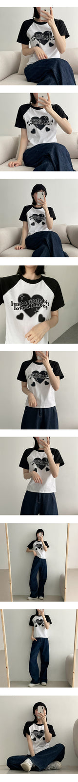 リトルビットハートラグランショートスリーブTシャツ / Little Bit Heart Raglan Short Sleeve T-shirt