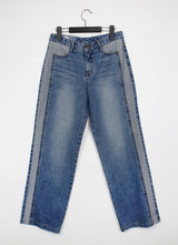 カラーマッチングカットブラッシュデニムパンツ/no.1792 color matching cat brush denim pants