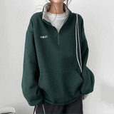 Fleece-Lining Clean Embroidery Color Half Zip-Up Sweatshirt