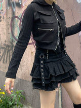 クロップドツーウェイカーゴフードジップアップ / Cropped Two-Way Cargo Hood Zip-Up