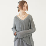 V-NECK KNIT TOP (GRAY) (6579697942646)
