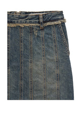 デニムパネルドロングスカート / DENIM PANELLED LONG SKIRT (BLUE)
