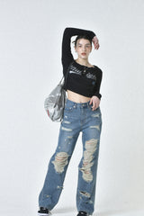 damage denim pants (blue)