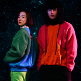 [UNISEX] Panelled Faux-Shearling Sweatshirt (Blue) (6656336199798)