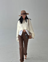leather coated straight pants