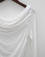2ウェイボートネックシャーリングTシャツ / Two-way boat neck shirring t-shirt (2color)
