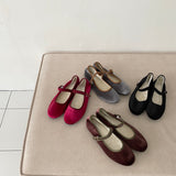 メリージェーンベンダブルラウンドベルベットフラットシューバレリーナシューズ / Mary Jane Bendable Round Velvet Flat Shoe Ballerina Shoes