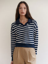 COLLAR STRIPE SWEATSHIRTS NAVY